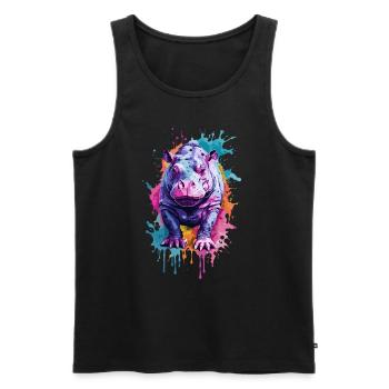 Nilpferd Cool bunt in Aquarell. Illustration - Männer Premium Bio Tank Top - Schwarz - Vorne - AI Model Male 178 light (178cm)
