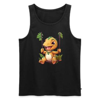 Dino T-Rex sur swing, ludique - Débardeur bio Premium Homme - noir - Devant - Michal (187cm)