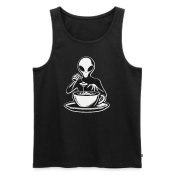 Alien Barista Silhouette avec UFO Coffee - Débardeur bio Premium Homme - noir - Devant - AI Model Male 178 light (178cm)