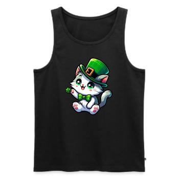 Dessin animé de chat de la Saint-Patrick - Débardeur bio Premium Homme - noir - Devant - Michal (187cm)