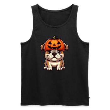Cute Bulldog Halloween Pumpkin Cartoon - Men's Premium Organic Tank Top - black - Front - Michal (187cm)