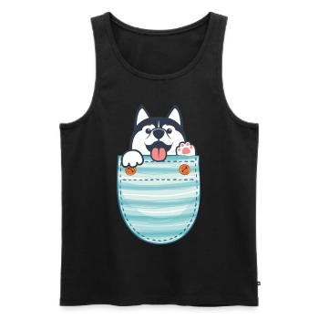 Siberian Husky Geschenk Brusttasche Husky - Männer Premium Bio Tank Top - Schwarz - Vorne - Michal (187cm)