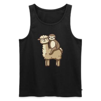 Faultier auf einem Alpaka / Lama Lieblingstiere - Männer Premium Bio Tank Top - Schwarz - Vorne - Michal (187cm)