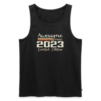 Anniversaire 1 Ans Millésime 2023 Cadeau 2023 - Débardeur bio Premium Homme - noir - Devant - AI Model Male 178 light (178cm)