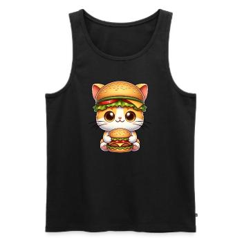 Chat fantaisiste avec chapeau de cheeseburger Fast - Débardeur bio Premium Homme - noir - Devant - Michal (187cm)