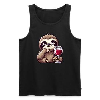 mignon paresseux buvant du vin rouge dessin animé drôle - Débardeur bio Premium Homme - noir - Devant - AI Model Male 178 light (178cm)