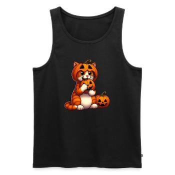 Cute Halloween Cat Pumpkin Cartoon Design - Men's Premium Organic Tank Top - black - Front - Michal (187cm)