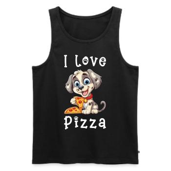 Chien J’aime la pizza Dire Humour drôle Dessin animé - Débardeur bio Premium Homme - noir - Devant - AI Model Male 178 light (178cm)