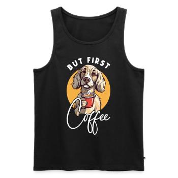 Coffee But First Coffee Dog Animal Saying Funny - Men's Premium Organic Tank Top - black - Front - Michal (187cm)