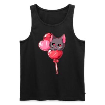 Mignon Chat Sucette Couple Saint-Valentin - Débardeur bio Premium Homme - noir - Devant - Michal (187cm)