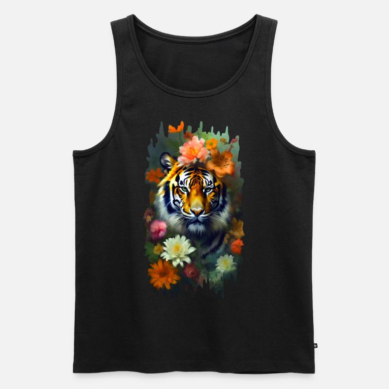 Tiger zwischen den Blumen 🌸💛 - Männer Premium Bio Tank Top - Schwarz