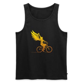 Femme à vélo avec des ailes cadeau d'ange - Débardeur bio Premium Homme - noir - Devant - Michal (187cm)
