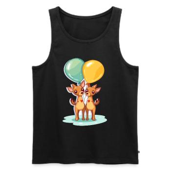Hirsche, Kawaii, Karikatur, Haustier, Spielend, Mit, Balloons - Männer Premium Bio Tank Top - Schwarz - Vorne - Michal (187cm)