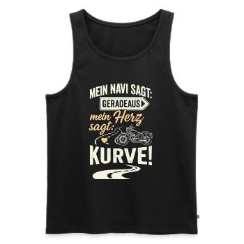 Mein Navi vs. Herz | Biker Kurven Motorrad Spruch - Männer Premium Bio Tank Top - Schwarz - Vorne - Michal (187cm)