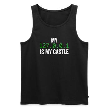 My 127.0.0.0.1 Is My Castle - Débardeur bio Premium Homme - noir - Devant - AI Model Male 178 light (178cm)