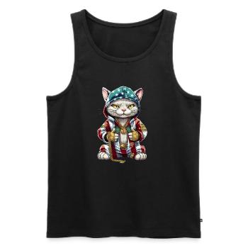 Money Cat - Gangster Katze - Männer Premium Bio Tank Top - Schwarz - Vorne - Michal (187cm)