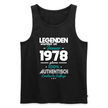 45. Geburtstag - Legenden wurden im Januar 1978 - Männer Premium Bio Tank Top - Schwarz - Vorne - Michal (187cm)