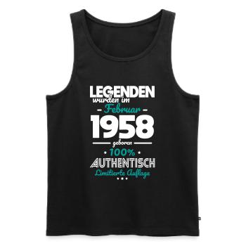 65. Geburtstag - Legenden wurden im Februar 1958 - Männer Premium Bio Tank Top - Schwarz - Vorne - Michal (187cm)