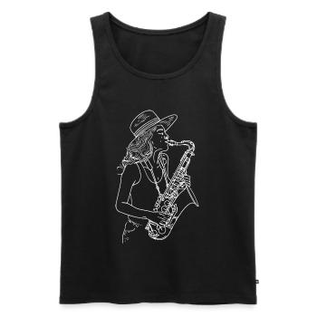 Saxophonist Drawing - Men's Premium Organic Tank Top - black - Front - AI Model Male 178 light (178cm)