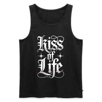 Kiss of Life T-Shirt – Gothic Lettering Statement - Men's Premium Organic Tank Top - black - Front - AI Model Male 178 light (178cm)