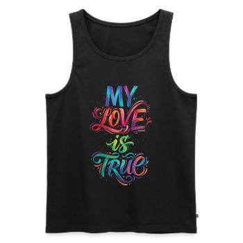 My Love Is True Colorful Text Painting Print - Men's Premium Organic Tank Top - black - Front - AI Model Male 178 light (178cm)