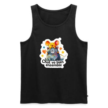 Chat et Souris Heureux Ensemble - Débardeur bio Premium Homme - noir - Devant - Michal (187cm)