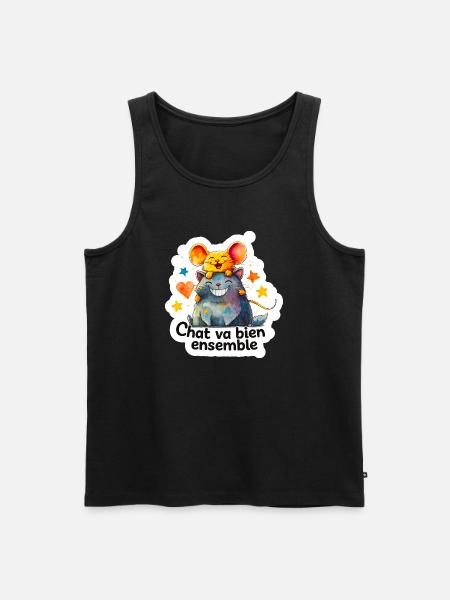 Chat et Souris Heureux Ensemble - Débardeur bio Premium Homme - noir