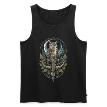 Arbalète Arbalétrier Hibou devant Moon - Débardeur bio Premium Homme - noir - Devant - Michal (187cm)