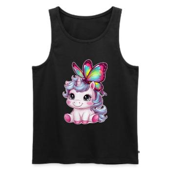 Licorne Kawaii mignonne avec papillon - Débardeur bio Premium Homme - noir - Devant - Michal (187cm)