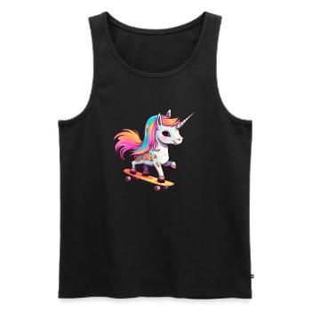 Licorne sur une planche à roulettes - Débardeur bio Premium Homme - noir - Devant - AI Model Male 178 light (178cm)