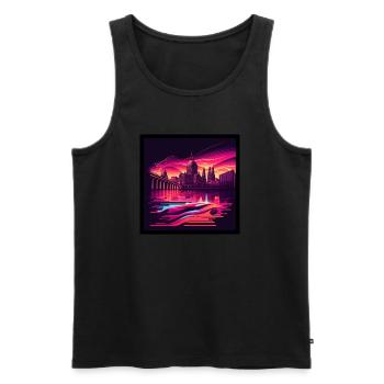 Skyline von Dresden im Abendlicht Vaporwave Optik - Männer Premium Bio Tank Top - Schwarz - Vorne - AI Model Male 178 light (178cm)