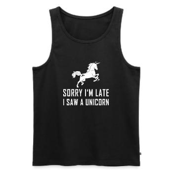Licorne - Désolé d’être en retard - Débardeur bio Premium Homme - noir - Devant - Michal (187cm)