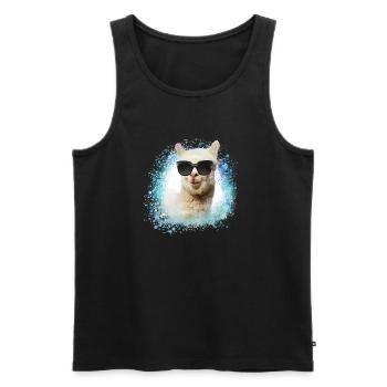 Alpaga, Lama, Dessin, Lunettes de soleil - Débardeur bio Premium Homme - noir - Devant - Michal (187cm)