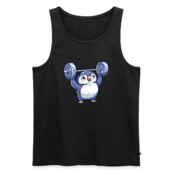Pinguin Hantel Workout Cartoon - Männer Premium Bio Tank Top - Schwarz - Vorne - AI Model Male 178 light (178cm)