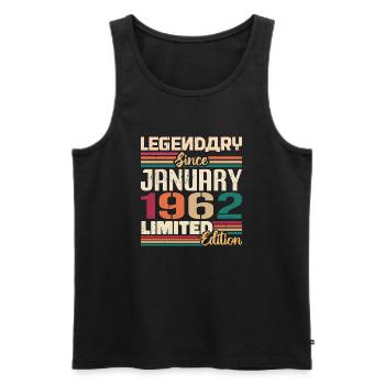 Birthday Gift Born In January 1962 - 1962 - Men's Premium Organic Tank Top - black - Front - AI Model Male 178 light (178cm)