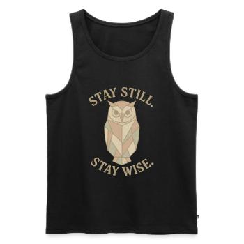 Eule Geometrisch – Bleib ruhig. Bleib weise. - Männer Premium Bio Tank Top - Schwarz - Vorne - AI Model Male 178 light (178cm)