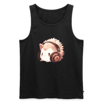 Niedlicher Igel mit Kopfhörern - Männer Premium Bio Tank Top - Schwarz - Vorne - Michal (187cm)