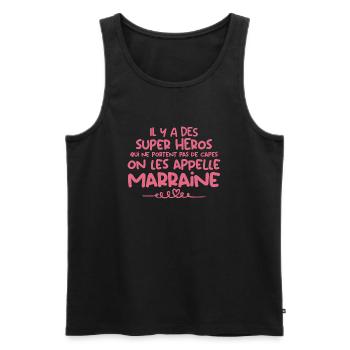 Marraine Super Héros - Humour Marraine - Débardeur bio Premium Homme - noir - Devant - Michal (187cm)