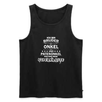 Bruder-Onkel-PAtenonkel SUPERKRÄFTE spruch - Männer Premium Bio Tank Top - Schwarz - Vorne - Michal (187cm)