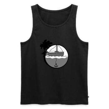 island holiday palm trees anchored anchor throw park b - Men's Premium Organic Tank Top - black - Front - AI Model Male 178 light (178cm)
