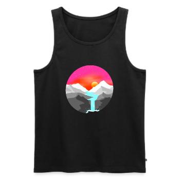 Paysage Peinture numérique Coucher de soleil dans la montagne - Débardeur bio Premium Homme - noir - Devant - Michal (187cm)