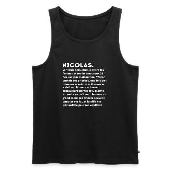 Nicolas prénom personnalité - Débardeur bio Premium Homme - noir - Devant - Michal (187cm)