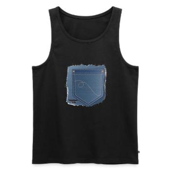 abgerissener Jeans Stoff mit Hosentasche - Männer Premium Bio Tank Top - Schwarz - Vorne - AI Model Male 178 light (178cm)