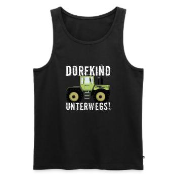 Dorfkind unterwegs - Unimog - MB Trac - Oldtimer - Männer Premium Bio Tank Top - Schwarz - Vorne - AI Model Male 178 light (178cm)