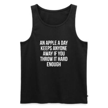 An apple a day keeps anyone away if you throw it - Men's Premium Organic Tank Top - black - Front - Michal (187cm)