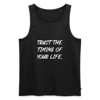 Trust the timing of your life - Männer Premium Bio Tank Top - Schwarz - Vorne - AI Model Male 178 light (178cm)