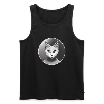 Cat as graphic Low Poly Art Circle black and white - Men's Premium Organic Tank Top - black - Front - AI Model Male 178 light (178cm)