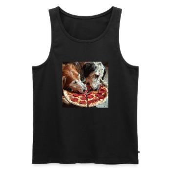 Deux chiens mangeant de la pizza salami - Débardeur bio Premium Homme - noir - Devant - Michal (187cm)