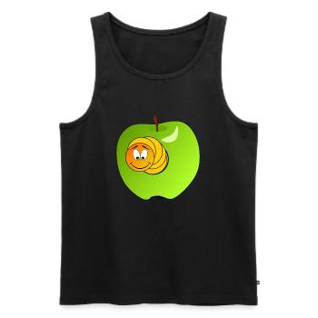 Funny caterpillar in a green apple - Men's Premium Organic Tank Top - black - Front - AI Model Male 178 light (178cm)