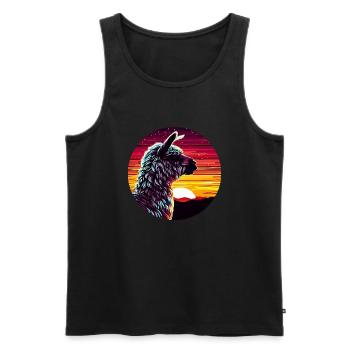 Lama Alpaga Coucher de soleil Vue latérale - Débardeur bio Premium Homme - noir - Devant - AI Model Male 178 light (178cm)